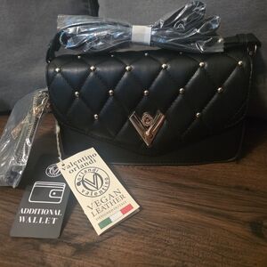 NWT Valentino Orlandi Black Quilted Crossbody Bag